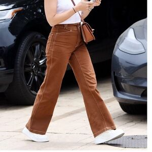 Madewell Elliot jeans in Carmel brown EUC 32P top stitching wide leg high rise